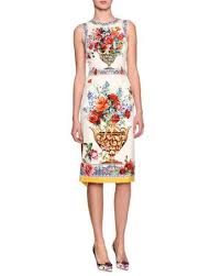Dolce Gabbana Floral Vase Sleeveless Sheath Dress White Sleeveless Floral Dress Sleeveless Sheath Dress Charmeuse Dress