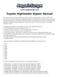3) for free in pdf. Toyota Highlander Repair Manual 2001 2011