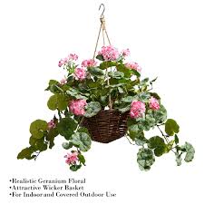 Fake hanging flowers for outside. Pure Garden Hot Pink Geranium Faux Flowers Hanging Natural And Lifelike Floral Arrangement With Basket Overstock 27741500