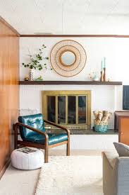 Paint a red brick fireplace a deep shade of matte blue. Find Here Delightfull S Spot To Inspire Your Next Kitchen Decor Proje Mid Century Living Room Decor Modern Furniture Living Room Mid Century Modern Living Room