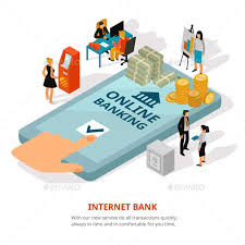Online Banking Isometric Banner Online Banking Banking Services Banks Advertising