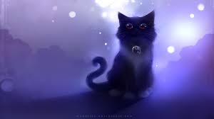 Download Wallpaper 1920x1080 Cat Black Drawing Night Apofiss Full Hd 1080p Hd Background Anime Kitten Cute Anime Cat Cute Cat Illustration
