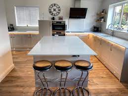 Are you looking for granite or quartz worktops for your kitchen? 20mm Arctic Shimmer From The Magma Quartz Collection Complete With Lighting Grooves Chester Cheshire North Wales North West Uk