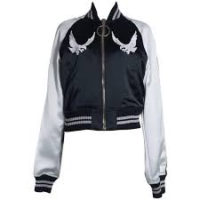 Black And White Bomber Jacket Womens Preowned Off White Womens Black And White Bird Embroidered Bomber 535 Liked Black And White Jacket White Bomber Jacket Colorful Bomber Jacket