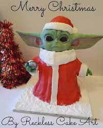 Festive Baby Yoda By Reckless Cake Art Yoda Cake Cake Art Star Wars Cake