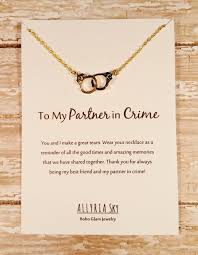 Gold Plated Handcuff Quot Partner In Crime Quot Necklace And Card Best Friend Jewelry Gi Partners In Crime Necklace Best Friend Jewelry Gifts For Friends