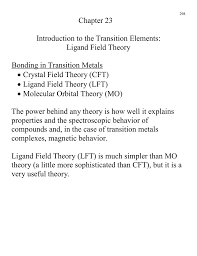 Chapter 23 Introduction To The Transition Elements: Ligand Field Theory