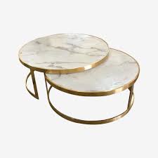 Coffee Table Set Made Of White Marblite Top And Black Steel Base Small 91x92x35cm Large 99x99x40cm Coffee Table Coffee Table Setting Gold Coffee Table