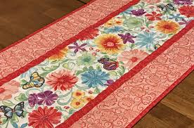 Quilted Spring Table Runner Red Floral Table Runner Butterfly Table Runner Spring Table Quilt Sp Spring Table Runner Spring Table Decor Floral Table Runner