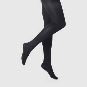 Women's Flat Knit Sweater Tights - A New Day Black M/L