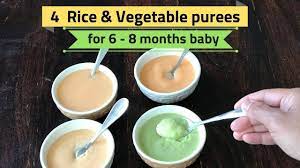 4 Rice Vegetable Purees For 6 8 Months Baby Healthy Homemade B Vegetable Puree Baby Food Recipes Organic Baby Food