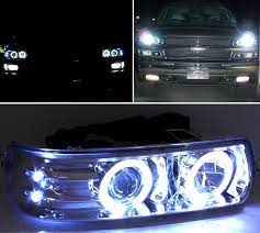 99 02 Chevy Silverado Tahoe Suburban Angel Eye Halo Led Projector Headlights Black Chevy Projector Headlights Eye Rings