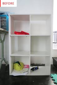 Before And After A Major Twist On A Plain Jane Cube Shelving Unit Cube Shelving Unit Shelving Unit Ikea Cube Shelves