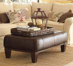 Generously proportioned ottoman, gargantuan coffee table, square crash pad the solene chrome quatrefoil base square ottoman coffee table by inspire q® bold is a versatile piece offers the comfort of an ottoman and the. Sullivan Leather Rectangular Ottoman Potterybarn Leather Ottoman Coffee Table Ottoman Coffee Table Ottoman Decor
