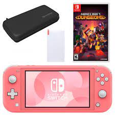 Nintendo Switch Lite In Coral With Minecraft Dungeons And Accessories Walmart Com Walmart Com