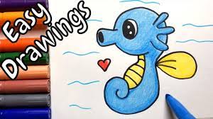 Sketch the pectoral fin and add a small arc above the round eye for the eyebrow (please note that the real seahorse doesn't have eyebrows). Easy Drawings How To Draw Cute Seahorse Color And Draw Step By Step Youtube