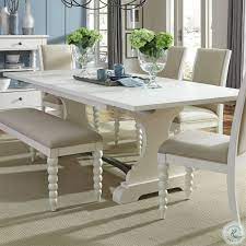 Farmhouse Reimagined Antique White Extendable Trestle Dining Table Brown Dining Room Set Rectangular Dining Set Brown Dining Room