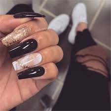 Black And Gold Nails Coffin 20 Long Coffin Nails Shapes With A Marble Effect Luxury Nails Long Nails Gold Nails