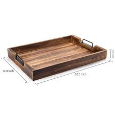 The tray has a rustic design with a gray metal frame and a natural wood plank surface. Industrial Wood Serving Tray With Metal Handles Mygift