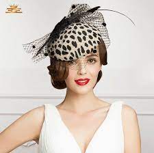 Paris Fascinator Hat Ladies Plume Veil Wool Cap Women Elegant Leopard Beige Hat Hepburn Fedoratrilby Fascinator Hats Wedding Wedding Hats Hats For Women