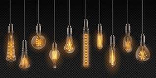 Glowing single hanging light bulb png. Realistic Light Bulbs Vintage Lamps Hanging On Wires Decoration Glow By Spicytruffel Thehungryjpeg Com
