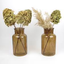 Hydrangea are a deciduous, summer flowering shrub with large showy flowers. Alea Bottle Amber Medium With Dried Flowers Uk Delivery