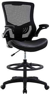 Drafting Chair Ergonomic Tall Office Chair With Flip Up Arms Foot Rest Back Support Adjustable Height Mesh Drafting Stool For Standing Desk Black Drafting Chair Office Chair Tall Office Chairs
