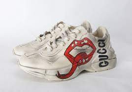 Gucci Rhyton Printed Distressed Leather Sneakers Red Lips Review