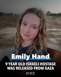 9-year-old Emily Hand, who was held hostage by Hamas in Gaza, has been  released to Israel with 12 other Israeli hostages.