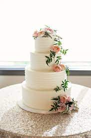 Four Tier Wedding Cake Decorated With Fresh Flowers Pink Garden Roses And Greenery Wedding Cake Frosting Floral Wedding Cakes Pink Wedding Cake