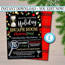Christmas Escape Room Invitation Holiday Party Invitation Etsy In 2020 Christmas Party Invitations Holiday Party Invitations Fun Holiday Party