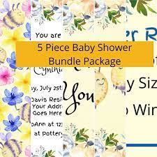 Baby Shower Bundled Package 5 Piece Set Baby Shower Invite Nursery Wall Art Custom Baby Shower Invitations Baby Shower Bundle Personalized Invitations