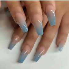 This long, tapered shape with a flat top — a.k.a. Blue Nails Ombre Nails Glitter Blue Ombre Nails Blue Acrylic Nails