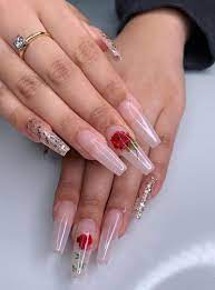 40 Lovely Rose Nail Art Designs To Fall In Love With Rose Nails Red Acrylic Nails Rose Nail Art