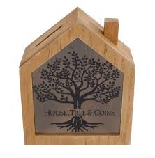 Gifts Amsterdam Piggybank House Tree Coins 18 Cm Wood Brown Twm Tom Wholesale Management Han sheng 6 pcs art craft diy wooden piggy bank coin bank paint and decorate assembly house craft kits fun creative gifts.