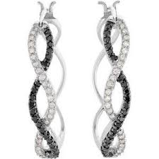 Black And White Diamond Hoop Earrings Black White Diamond Earrings White Diamond Earrings Diamond Huggie Earrings Diamond Earrings