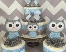 Lot De 3 Centres De Gateau De Couche Hibou En Bleu Et Gris Decorations De Douche De Bebe Hibou Pour Owl Baby Shower Owl Baby Shower Theme Baby Shower Diapers