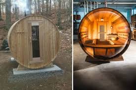 The dundalk outdoor mini pod sauna is a unique design that will enhance your urban backyard, ski chalet or lakeside cottage. Dundalk Leisure Craft S Barrel Sauna Lets You Steam At Your Backyard Homecrux Barrel Sauna Sauna Design Outdoor Sauna