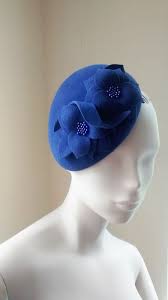 Womens Blue Velour Cocktail Hat Cocktail Hoed Handgemaakte Bloemen Dameshoeden
