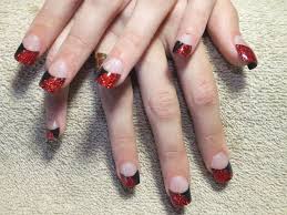 Black Acrylic Nails With Red Glitter Acrylics With Black Tips And Half Red Glitter Pointed Nails Sculpted Nails Nails
