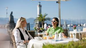 Guests can also dine on the terrace overlooking lindau harbor. Hotel Reutemann Seegarten Lindau Bodensee