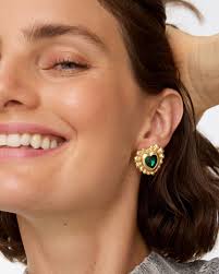 Everly Green Stone Large Heart Stud Earrings