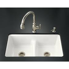 A variety of materials can be used for undermount sinks, including stainless steel, cast iron, solid surface, and copper. Kohler Deerfield Undermount 33 In X 22 In White Double Equal Bowl Kitchen Sink Lowes Com White Undermount Kitchen Sink Undermount Kitchen Sinks Double Basin Kitchen Sink