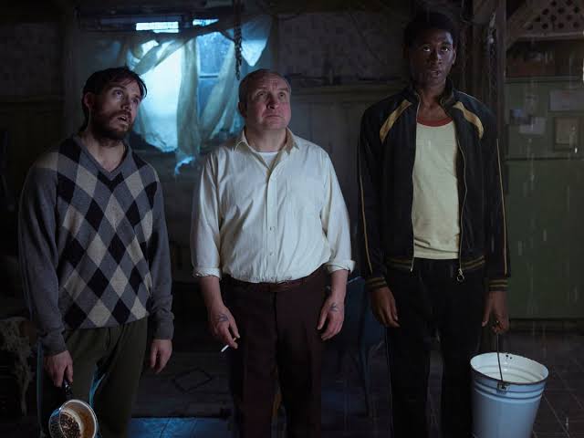 Cast ensemble in Widow's Bay foggy scene