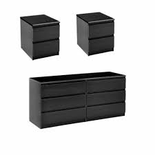This stylish mix of natural wood finish, brass pulls, and tapered legs with. Home Square 3 Piece Bedroom Dresser And Night Stand With Drawers In Black Woodgrain For Sale Online Ebay