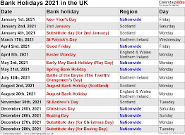 Bank Holidays 2021 In The Uk With Printable Templates
