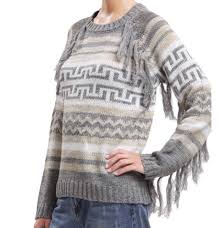 Blu Pepper Grey Ivory Fringe Aztec Sweater