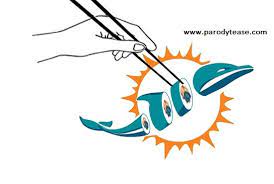 Miami Dolphins Parody Logo Dolphin Sushi Sports Humor Funny Nfl Parody