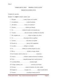 Ficha 2 Verbos Regulares Primera Conjugacion Presente De Indicativocompleta Verbos Oraciones Con Verbo Fichas