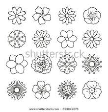 Black And White Outline Simple Flower Design Flower Clipart Flowers Thin Monochrome Icon Set Black And White Kit Flower Doodles Henna Designs Hand Flower Drawing